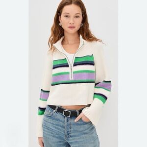 Free People Striped Greta Half Zip Sweater - Sugar
Swirl